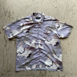 Kollar Designed In Toronto Oriental Crane Button Up Shirt Size Large
